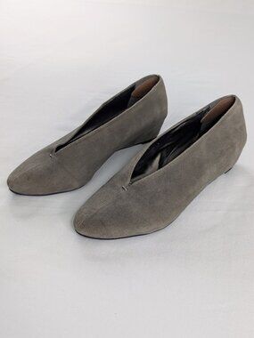 Soft Surroundings Gray Tan Suede V Cut Slip On Ballet Flats